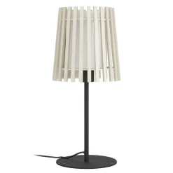 Eglo FATTORIA Tafellampen staal zwart / hout, textiel natuur, wit H: 450 mm | Ø 200 mm