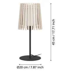 Eglo FATTORIA Tafellampen staal zwart / hout, textiel natuur, wit H: 450 mm | Ø 200 mm
