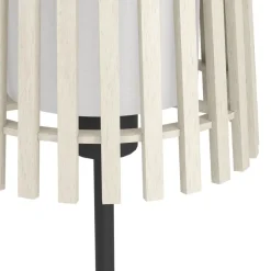 Eglo FATTORIA Tafellampen staal zwart / hout, textiel natuur, wit H: 450 mm | Ø 200 mm