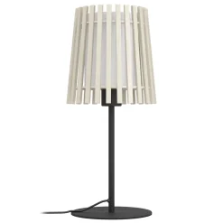 Eglo FATTORIA Tafellampen staal zwart / hout, textiel natuur, wit H: 450 mm | Ø 200 mm