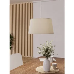Eglo FEBRES hanglamp staal zwart / textiel wit H: 1100 mm | Ø 350 mm