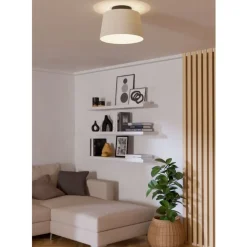 Eglo FEBRES Plafondarmaturen staal zwart / textiel wit H: 250 mm | Ø 350 mm