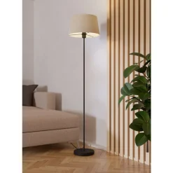 Eglo FEBRES Staande lampen staal zwart / textiel wit H: 1530 mm | Ø 350 mm