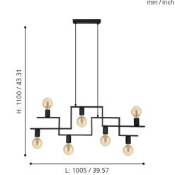 Eglo FEMBARD hanglamp staal zwart H: 1100 mm