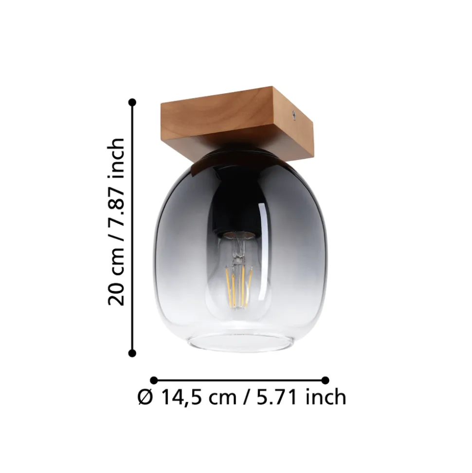Eglo FILAGO Plafondarmaturen hout, staal bruin / Glas zwart, grijs, transparant H: 200 mm | Ø 145 mm