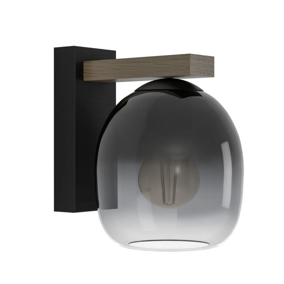 Eglo FILAGO Wandlamp hout, staal bruin, zwart / Glas zwart, grijs, transparant H: 200 mm