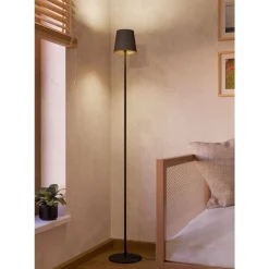 Eglo FIORANA Staande lampen staal zwart / textiel cappucino, goud H: 1405 mm | Ø 150 mm