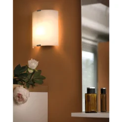 Eglo GRAFIK Wand-/plafondlamp staal zilver / glas satijn wit H: 210 mm