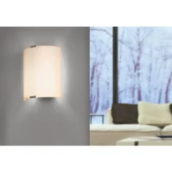 Eglo GRAFIK Wand-/plafondlamp staal zilver / glas satijn wit H: 210 mm