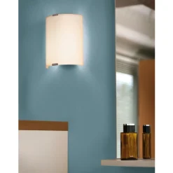 Eglo GRAFIK Wand-/plafondlamp staal zilver / glas satijn wit H: 210 mm