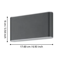 Eglo GRUTTI Wandlamp aluminium antraciet / Kunststof transparant H: 90 mm