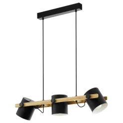 Eglo HORNWOOD hanglamp staal zwart, crème / Hout bruin H: 1100 mm