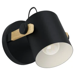 Eglo HORNWOOD Wandlamp staal zwart, crème / Hout bruin Ø 170 mm