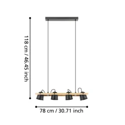 Eglo HORNWOOD-Z hanglamp staal, hout zwart, bruin H: 1100 mm