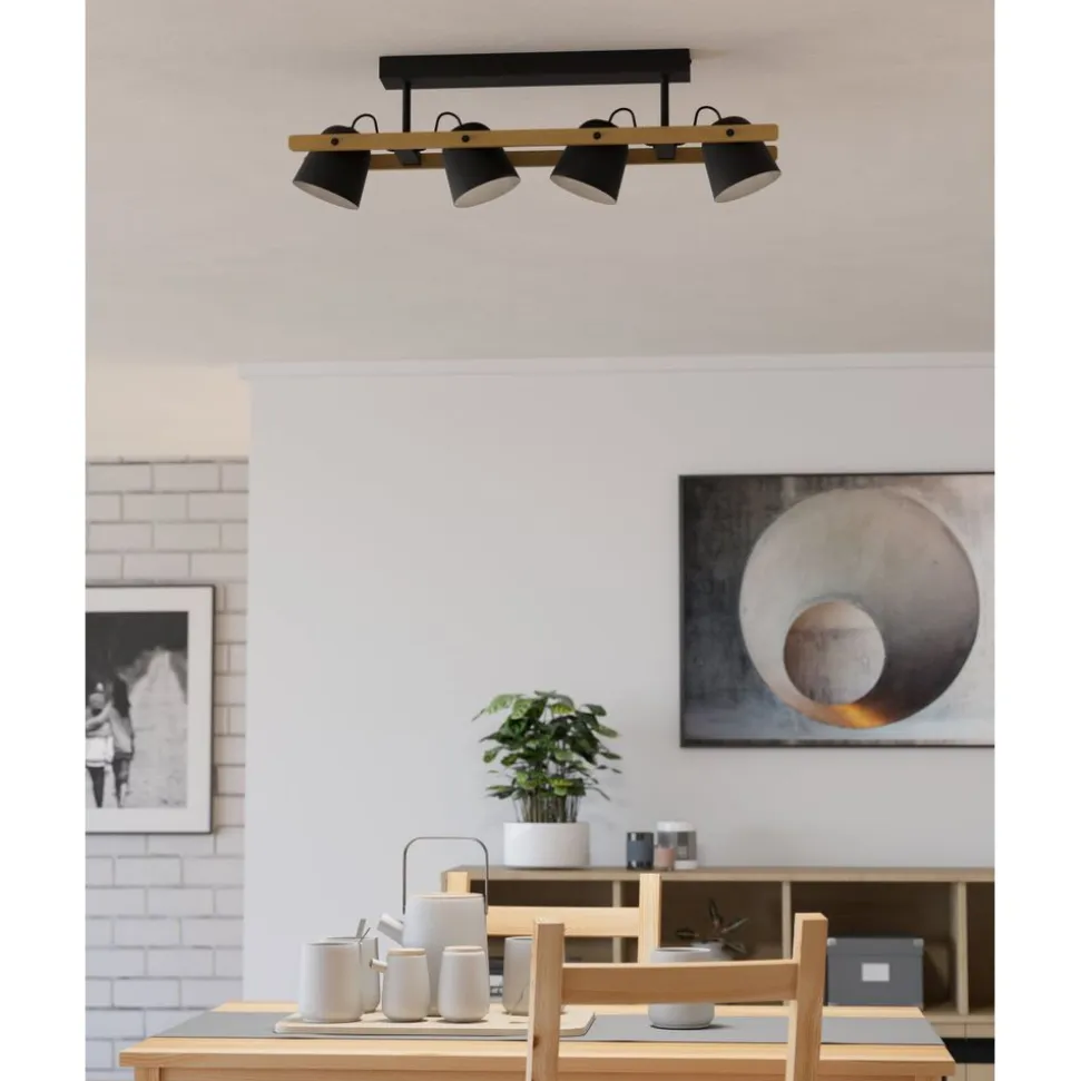 Eglo HORNWOOD-Z Plafondarmaturen staal, hout zwart, bruin H: 160 mm