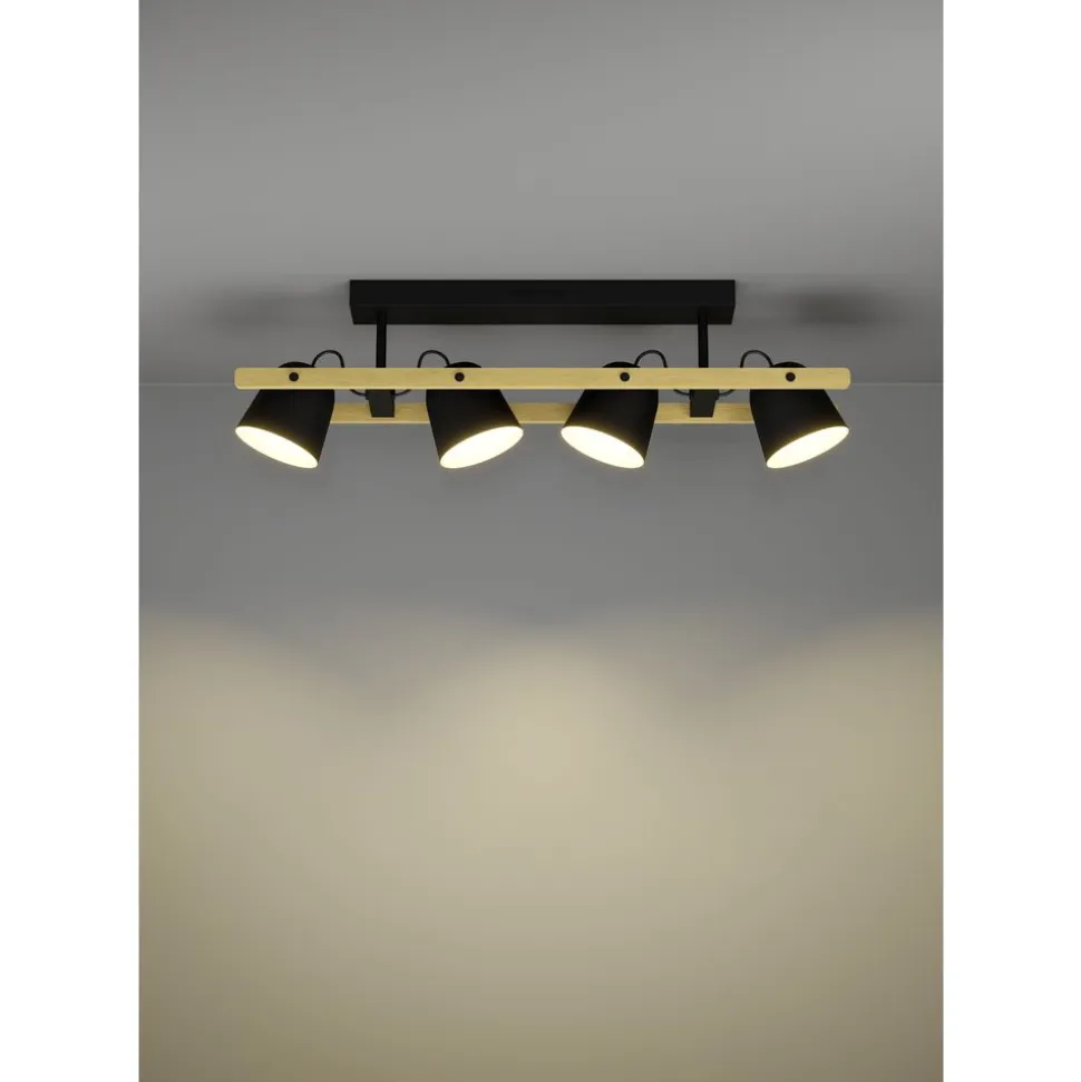 Eglo HORNWOOD-Z Plafondarmaturen staal, hout zwart, bruin H: 160 mm