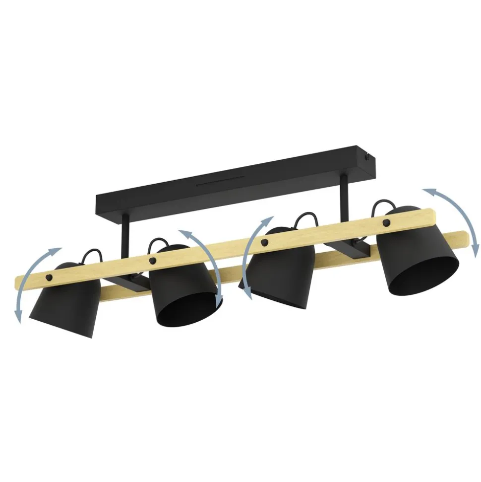 Eglo HORNWOOD-Z Plafondarmaturen staal, hout zwart, bruin H: 160 mm