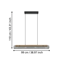 Eglo KOKOMO-Z hanglamp staal, hout zwart, bruin / aluminium, kunststof zwart, wit H: 1100 mm