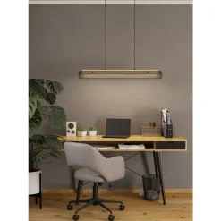 Eglo KOKOMO-Z hanglamp staal, hout zwart, bruin / aluminium, kunststof zwart, wit H: 1100 mm