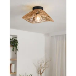 Eglo LAVISTER Plafondarmaturen staal zwart / papier natuur H: 175 mm | Ø 390 mm