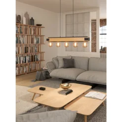 Eglo LAYHAM hanglamp hout, staal bruin, zwart H: 1100 mm