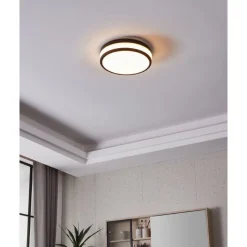 Eglo LED PALERMO Wand-/plafondlamp staal zwart / glas satijn wit gelakt H: 75 mm | Ø 300 mm