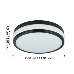 Eglo LED PALERMO Wand-/plafondlamp staal zwart / glas satijn wit gelakt H: 75 mm | Ø 300 mm