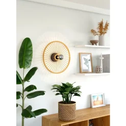 Eglo LEOMINSTER Wand-/plafondlamp staal zwart / Hout natuur H: 90 mm | Ø 450 mm