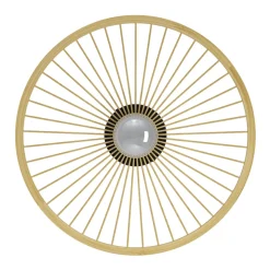 Eglo LEOMINSTER Wand-/plafondlamp staal zwart / Hout natuur H: 90 mm | Ø 450 mm