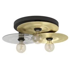 Eglo LINTMILL Plafondarmaturen staal zwart, geborsteld messing / Glas grijs H: 200 mm | Ø 530 mm