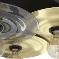 Eglo LINTMILL Plafondarmaturen staal zwart, geborsteld messing / Glas grijs H: 200 mm | Ø 530 mm