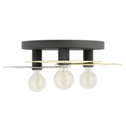 Eglo LINTMILL Plafondarmaturen staal zwart, geborsteld messing / Glas grijs H: 200 mm | Ø 530 mm