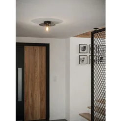 Eglo LINTMILL Wand-/plafondlamp staal zwart / Glas grijs H: 75 mm | Ø 300 mm