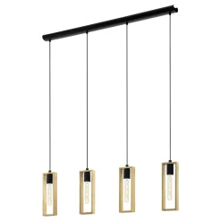 Eglo LITTLETON hanglamp staal zwart / Hout bruin H: 1100 mm