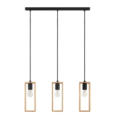 Eglo LITTLETON hanglamp staal zwart / Hout bruin H: 1100 mm