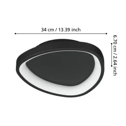 Eglo LORETELLO Wand-/plafondlamp kunststof, staal zwart H: 75 mm | Ø 350 mm