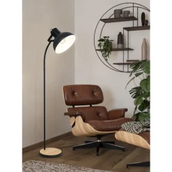 Eglo LUBENHAM Staande lampen staal, hout zwart, bruin H: 1600 mm