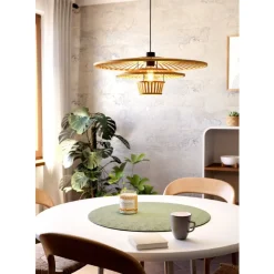 Eglo LYDNEY hanglamp staal zwart / Hout bruin H: 1100 mm | Ø 570 mm