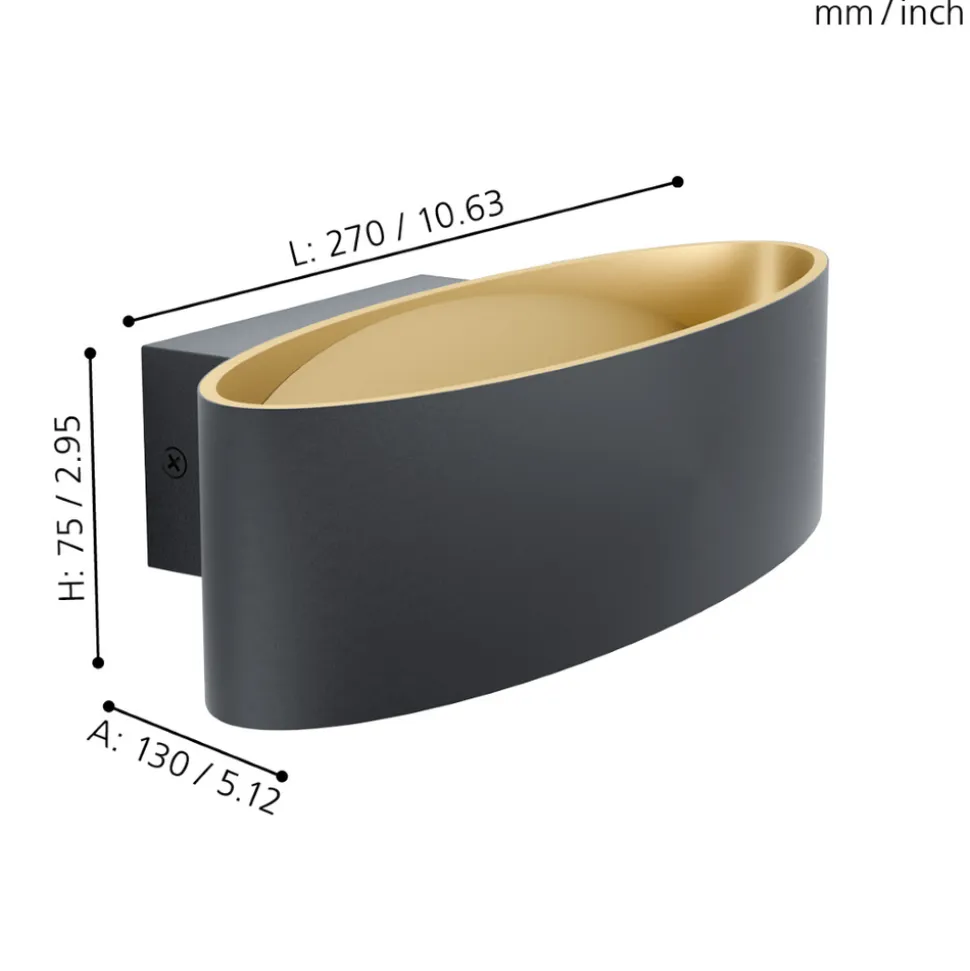 Eglo MACCACARI Wandlamp aluminium, staal zwart, goud / Kunststof transparant H: 75 mm