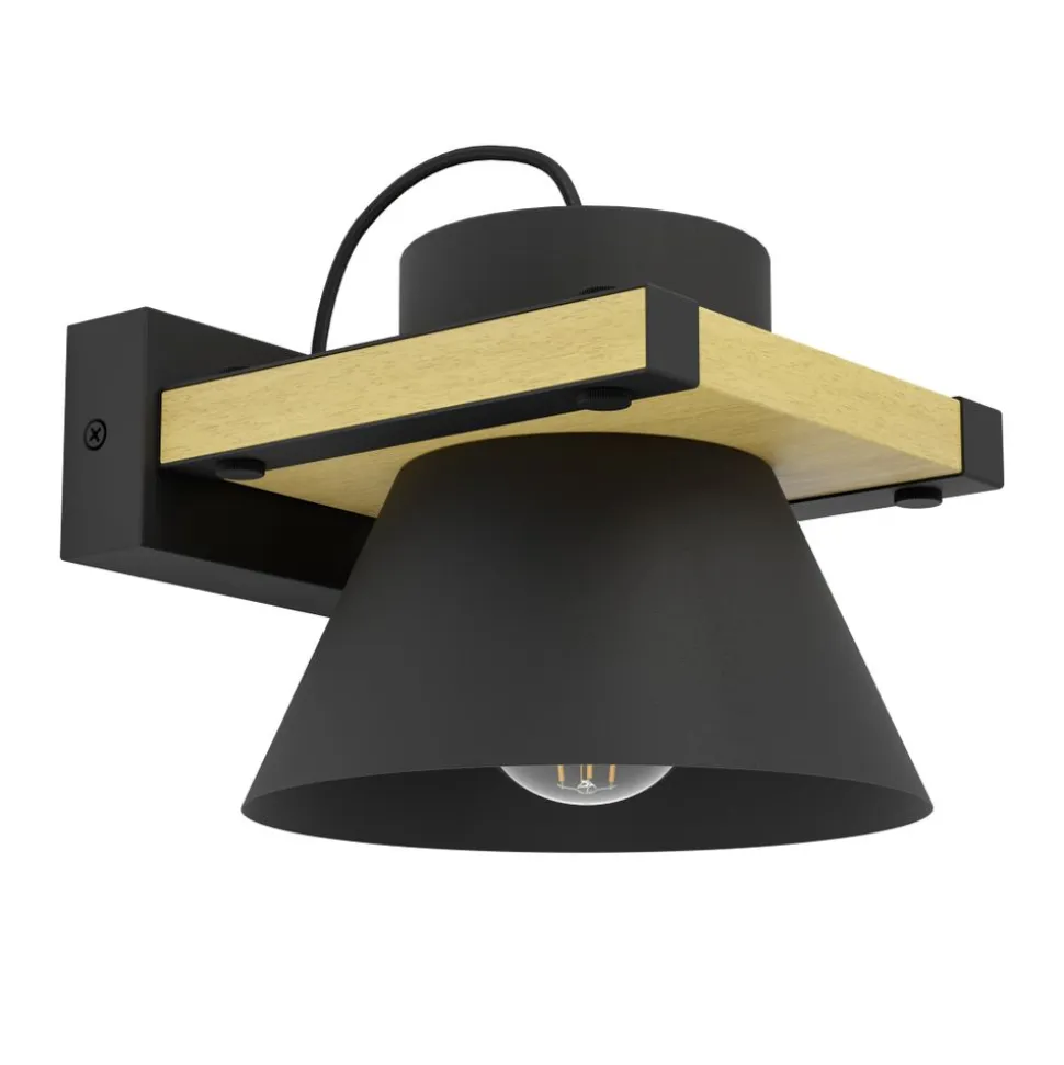 Eglo MACCLES Wandlamp staal, hout zwart, bruin H: 150 mm