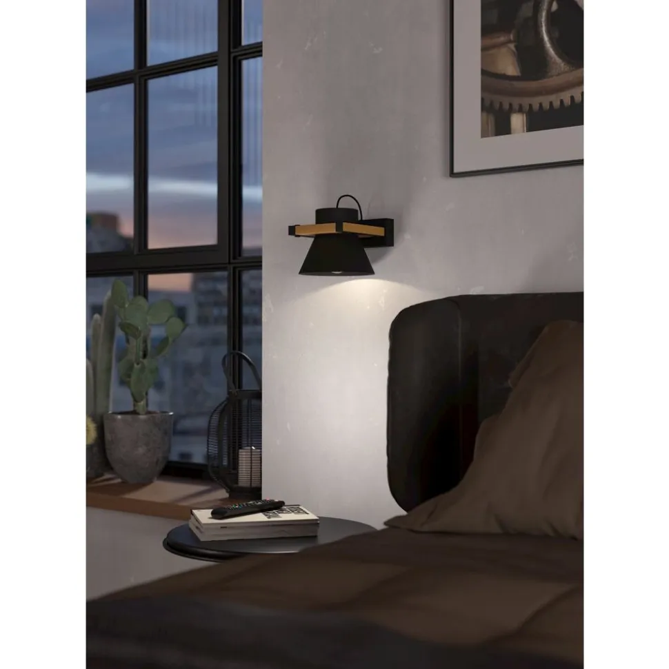 Eglo MACCLES Wandlamp staal, hout zwart, bruin H: 150 mm