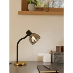 Eglo MACERE Tafellampen staal zwart, geborsteld messing / glas gestoomd zwart-transparant H: 340 mm