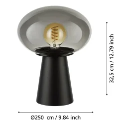 Eglo MADONNINA Tafellampen staal zwart / glas gestoomd grijs H: 325 mm | Ø 250 mm