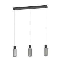 Eglo MAIONE hanglamp staal zwart / glas gestoomd grijs H: 1100 mm