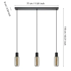 Eglo MAIONE hanglamp staal zwart / glas gestoomd grijs H: 1100 mm