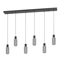 Eglo MAIONE hanglamp staal zwart / glas gestoomd grijs H: 1100 mm