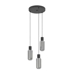 Eglo MAIONE hanglamp staal zwart / glas gestoomd grijs H: 1100 mm | Ø 300 mm