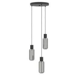Eglo MAIONE hanglamp staal zwart / glas gestoomd grijs H: 1100 mm | Ø 300 mm