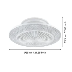 Eglo MALINSKA Ventilator met licht ABS wit / acryl kristallook H: 200 mm | Ø 550 mm