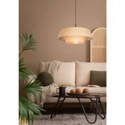 Eglo MARFORD hanglamp staal zwart / bast natuur H: 1100 mm | Ø 500 mm